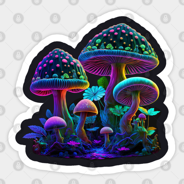 Psychedelic Colors Mushrooms Mushroom Art Sticker TeePublic